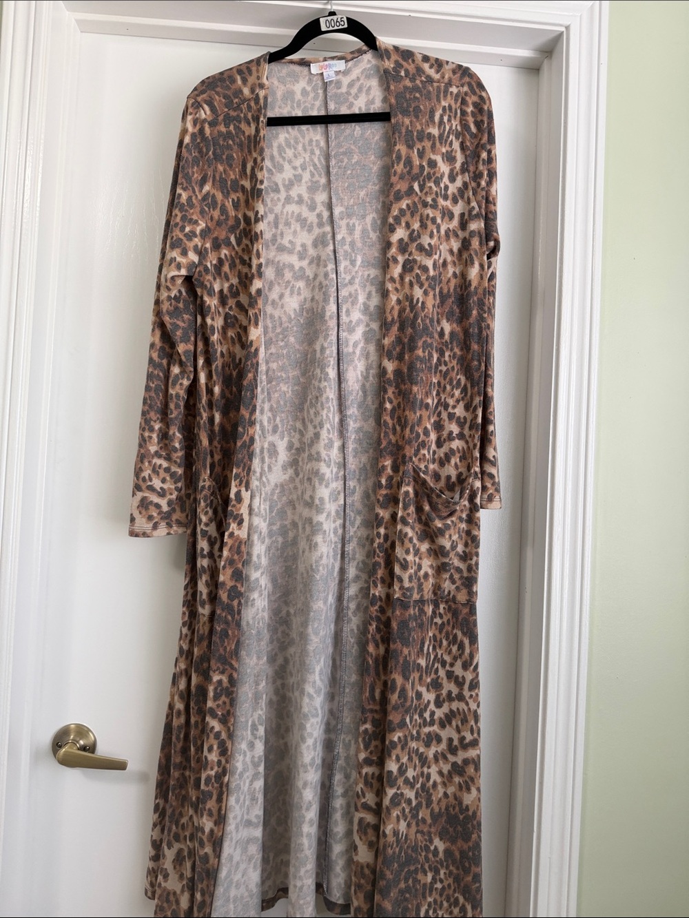 LuLaRoe Sarah Leopard Print Long Duster Cardigan - Brown Large L